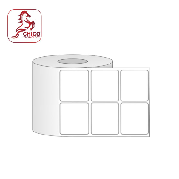 Giấy in mã vạch PVC 2 tem 50x40x50M, bo góc