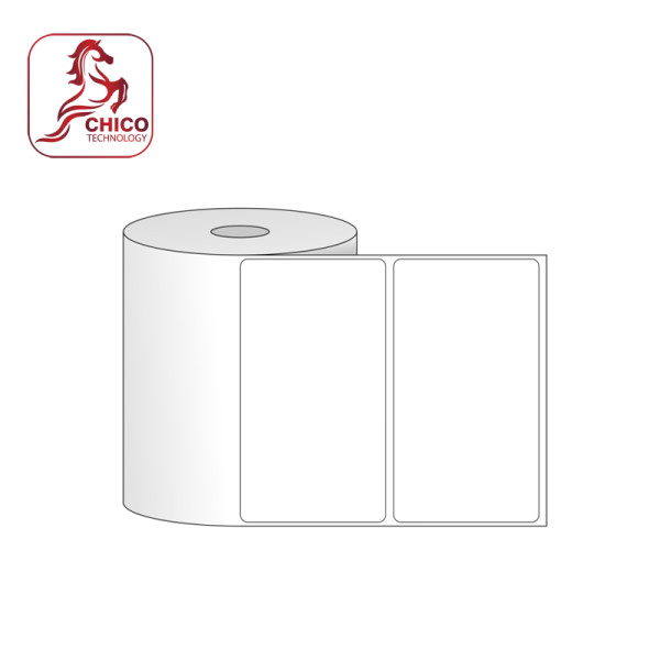 Giấy in mã vạch PVC 1 tem 105x50x50M, bo góc