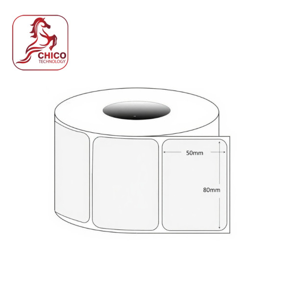 Giấy in mã vạch cảm nhiệt 1 tem 80x50x50M, bo góc