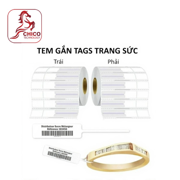 Giấy in mã vạch 1 tem trang sức PVC 42x12x50M (Bo góc)