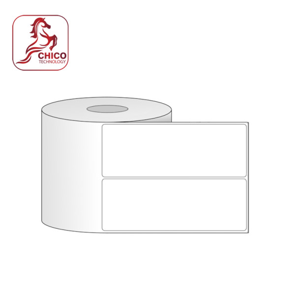 Giấy in mã vạch PVC 2 tem 53x105x50M, bo góc