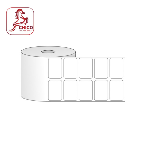 Giấy in mã vạch 2 tem PVC 52.5x34x50M (bo góc)