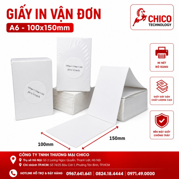 Giấy In Vận Đơn A6 100x150 Tệp 500 Tờ